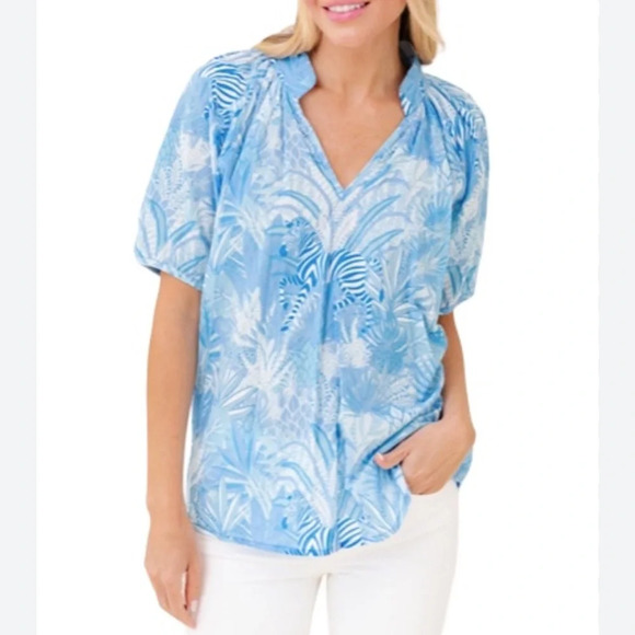 Sheridan French Dana Blouse French Blue Zebra - Picture 1 of 7